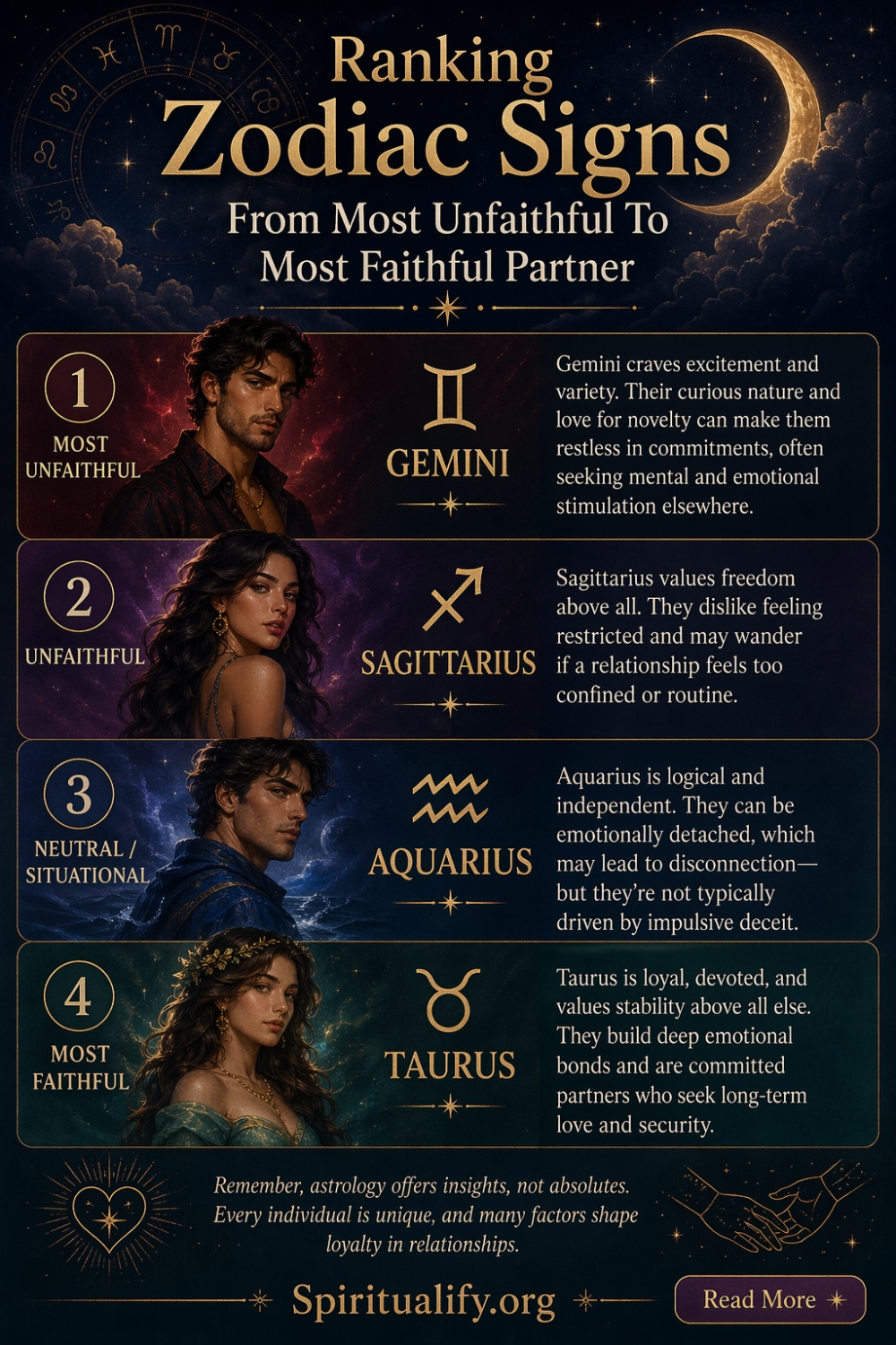 Ranking Zodiac Signs From Most Unfaithful To Most Faithful Partner Infographic