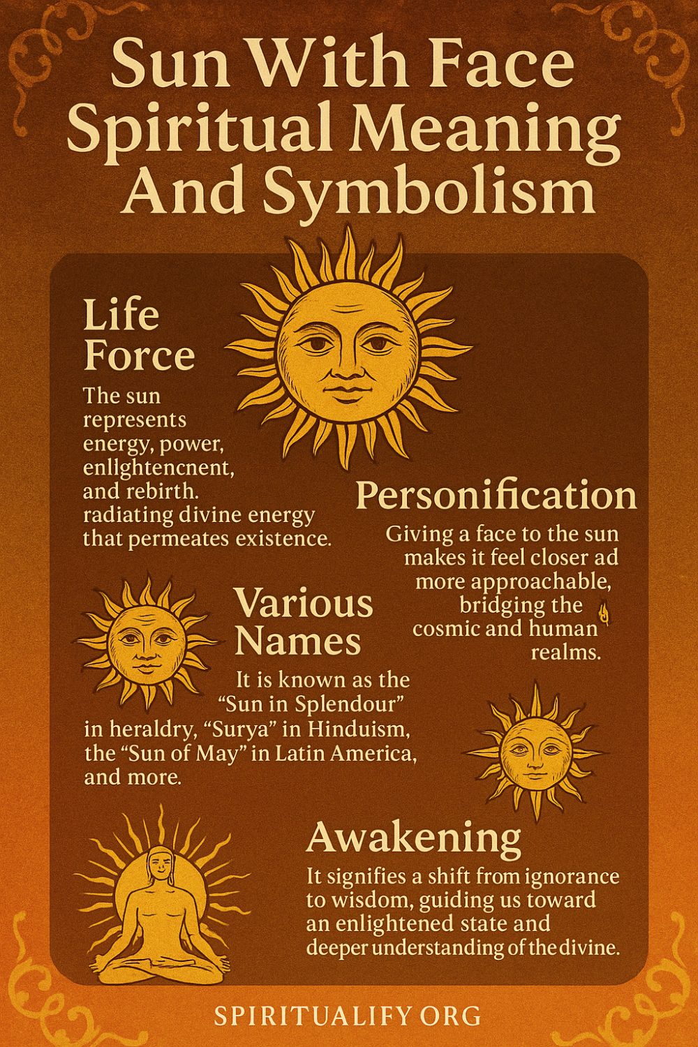 Sun With Face Spiritual Meaning And Symbolism Infographic