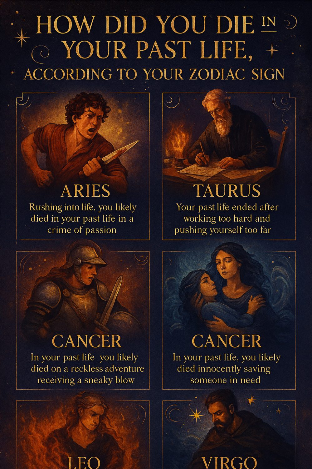 How Did You Die in Your Past Life, According to Your Zodiac Sign Infographic