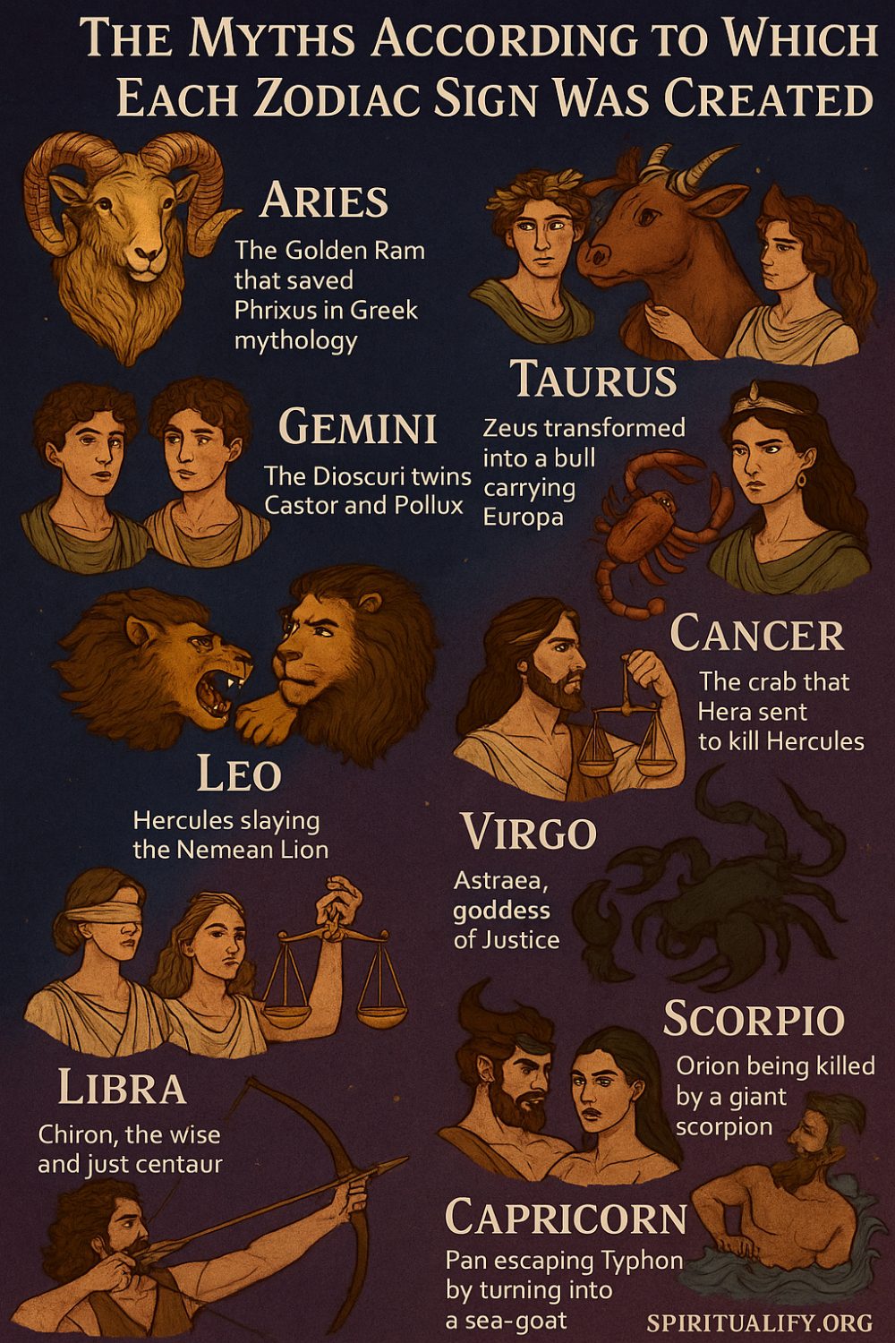 The Myths According to Which Each Zodiac Sign Was Created Infographic