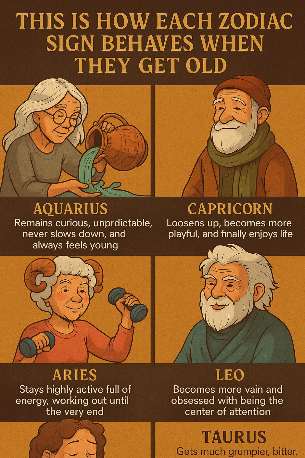 This is How Each Zodiac Sign Behaves When They Get Old Infographic