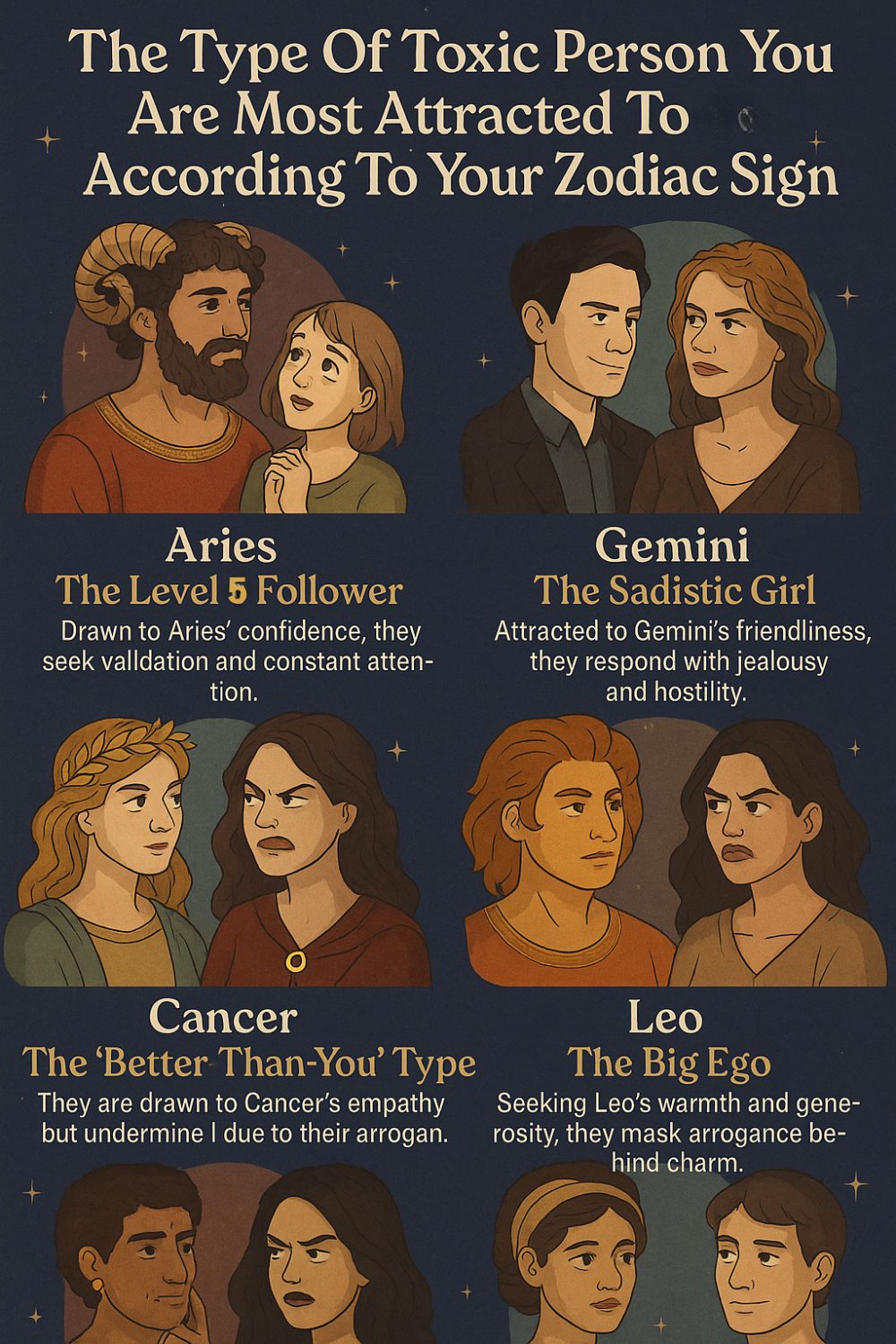 The Type Of Toxic Person You Are Most Attracted To According To Your Zodiac Sign Infographic