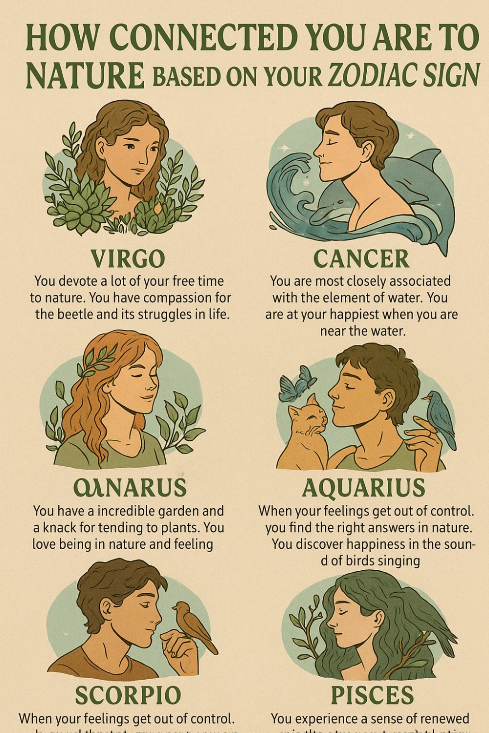 How Connected You Are to Nature Based on Your Zodiac Sign Infographic