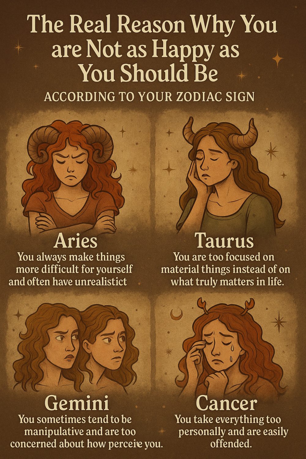 The Real Reason Why You are Not as Happy as You Should Be According to Your Zodiac Sign Infographic