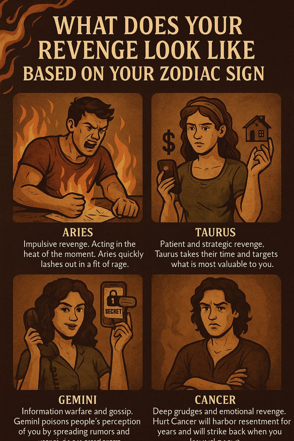 What Does Your Revenge Look Like Based on Your Zodiac Sign Infographic
