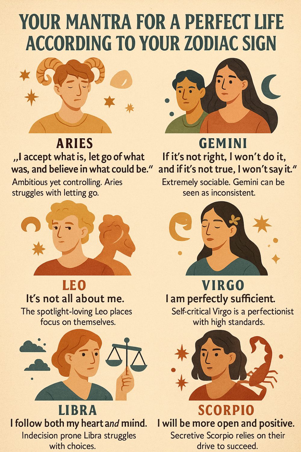Your Mantra for a Perfect Life According to Your Zodiac Sign Infograohic