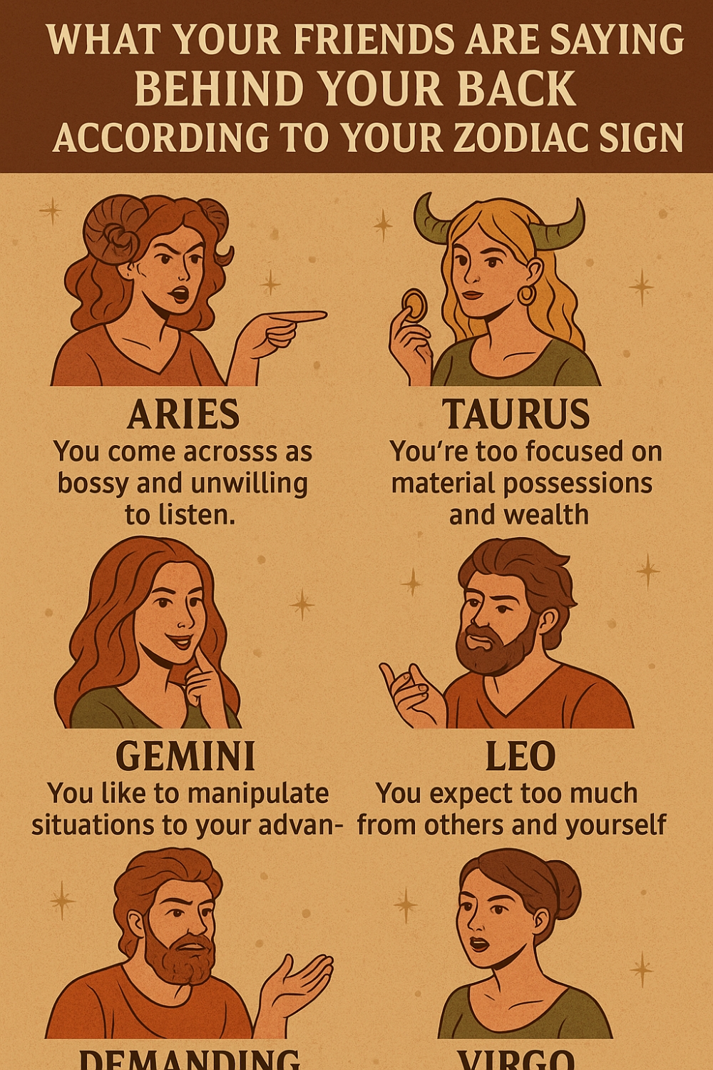 What Your Friends Are Saying Behind Your Back According To Your Zodiac Sign Infographic