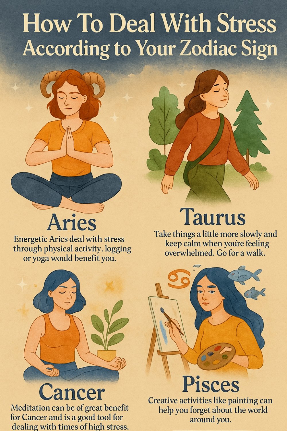 How To Deal With Stress According To Your Zodiac Sign Infographic