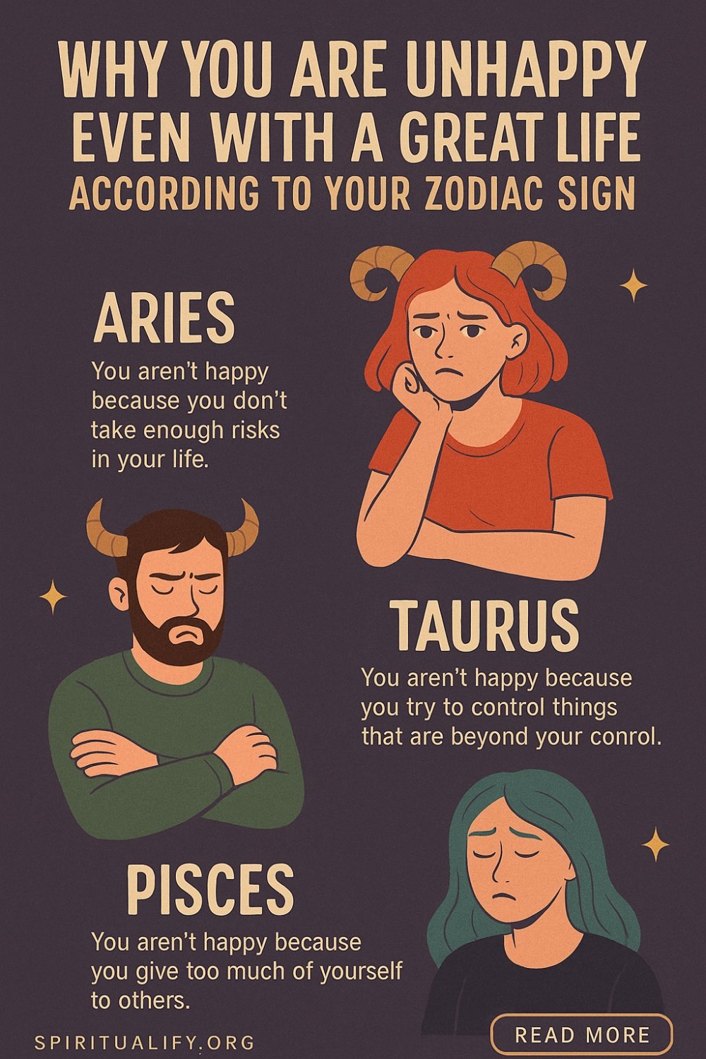 Why You Are Unhappy Even With A Great Life According To Your Zodiac Sign Infographic