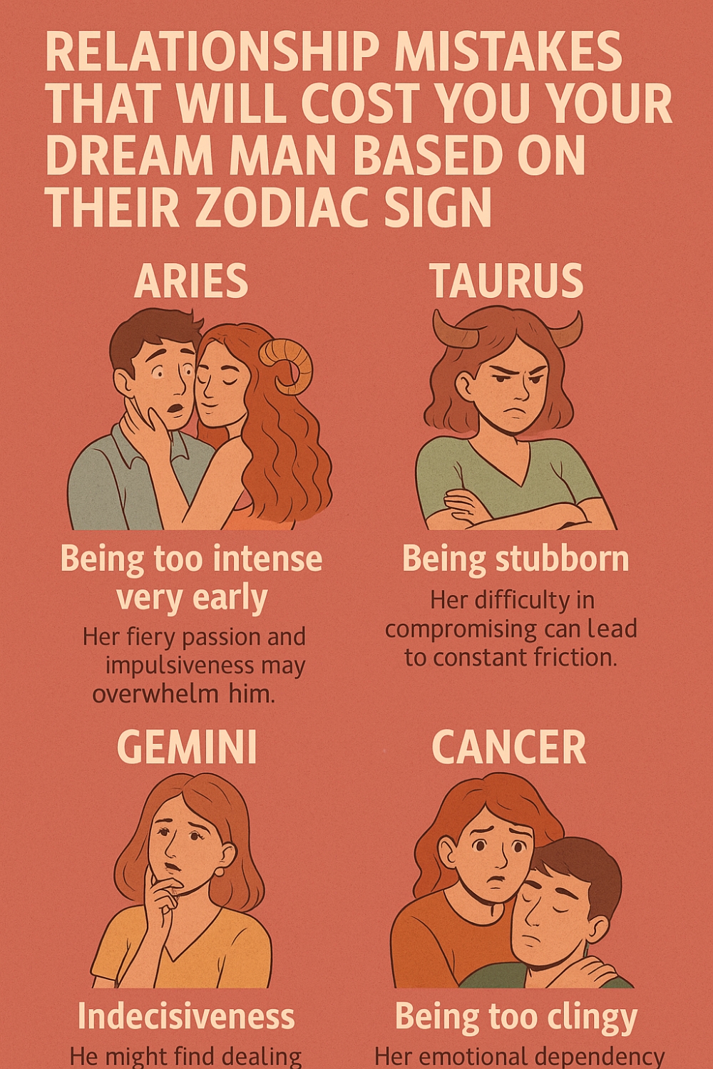 Relationship Mistakes That Will Cost You Your Dream Man Based On Their Zodiac Sign Infographic