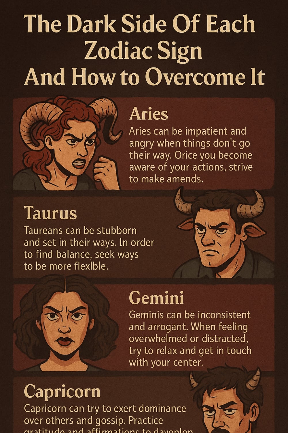 The Dark Side Of Each Zodiac Sign And How To Overcome It Infographic