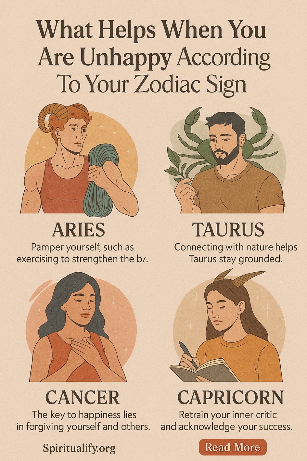 What Helps When You Are Unhappy According To Your Zodiac Sign Infographic