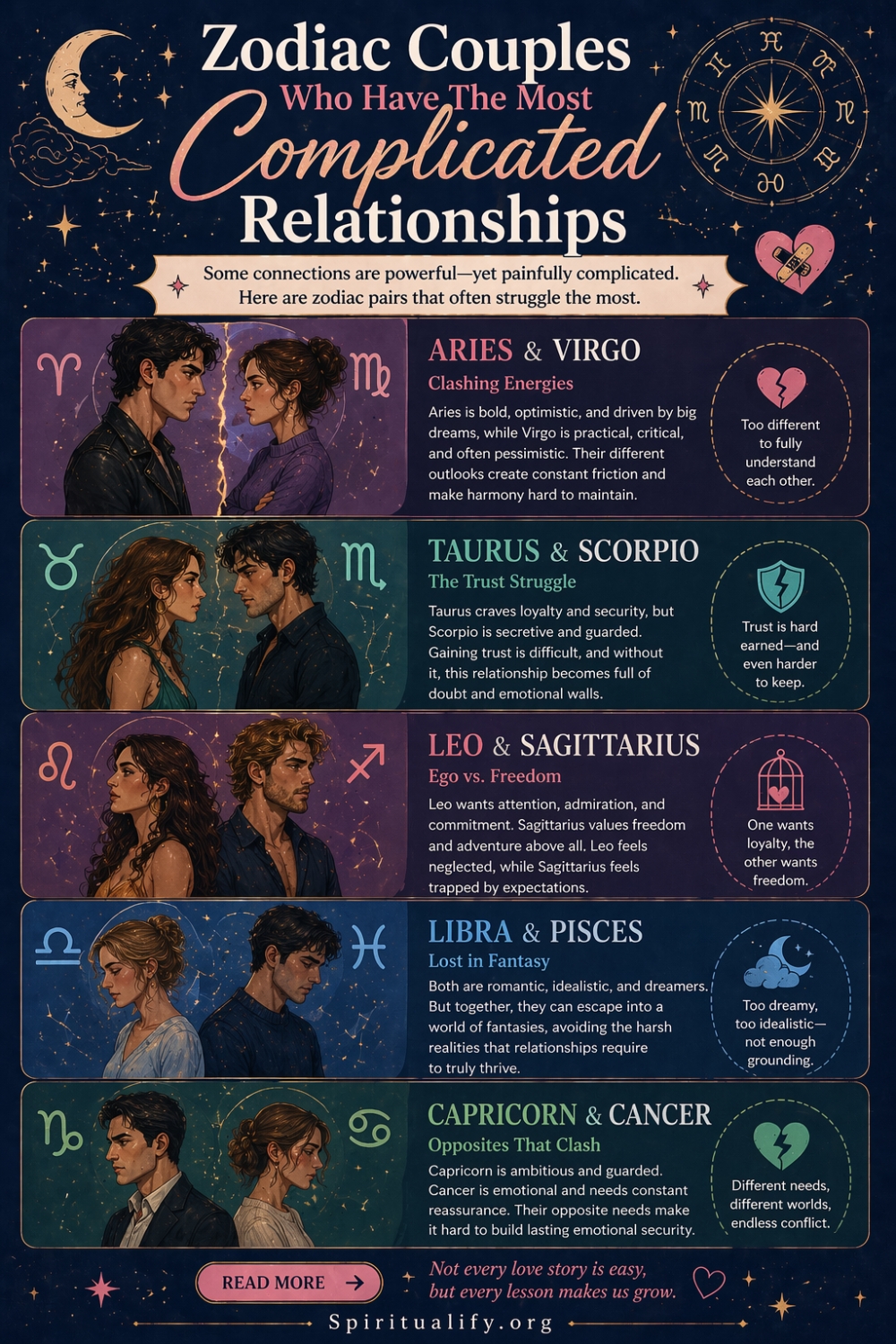 12 Zodiac Couples Who Have The Most Complicated Relationships Infographic
