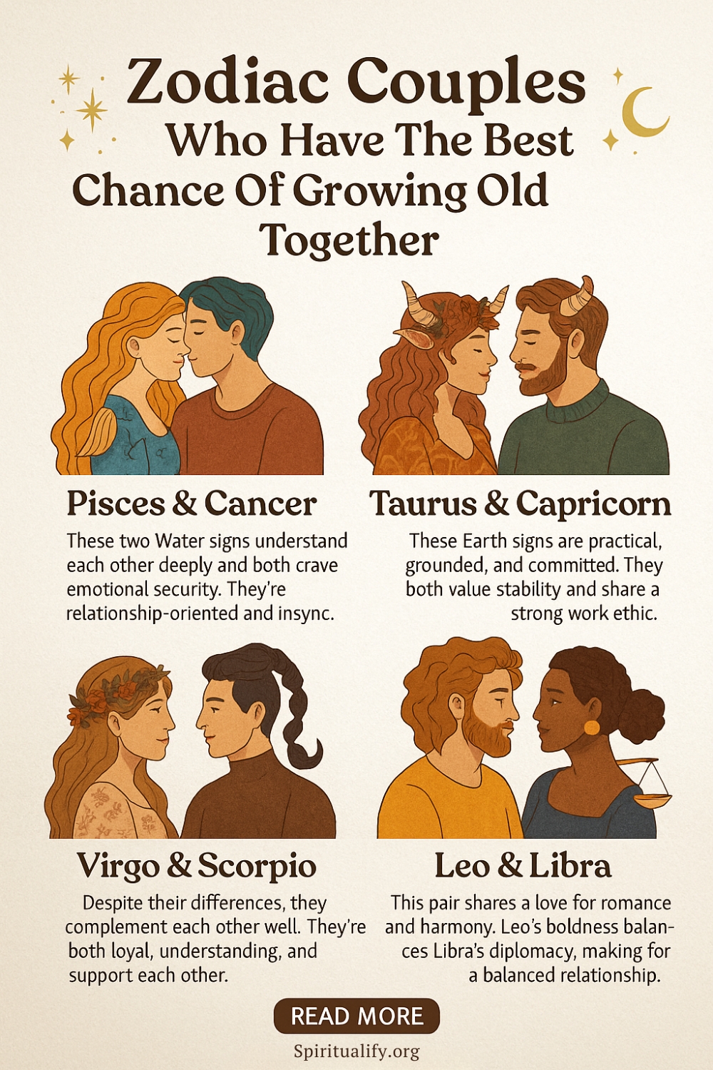Zodiac Couples Who Have The Best Chance Of Growing Old Together Infographic