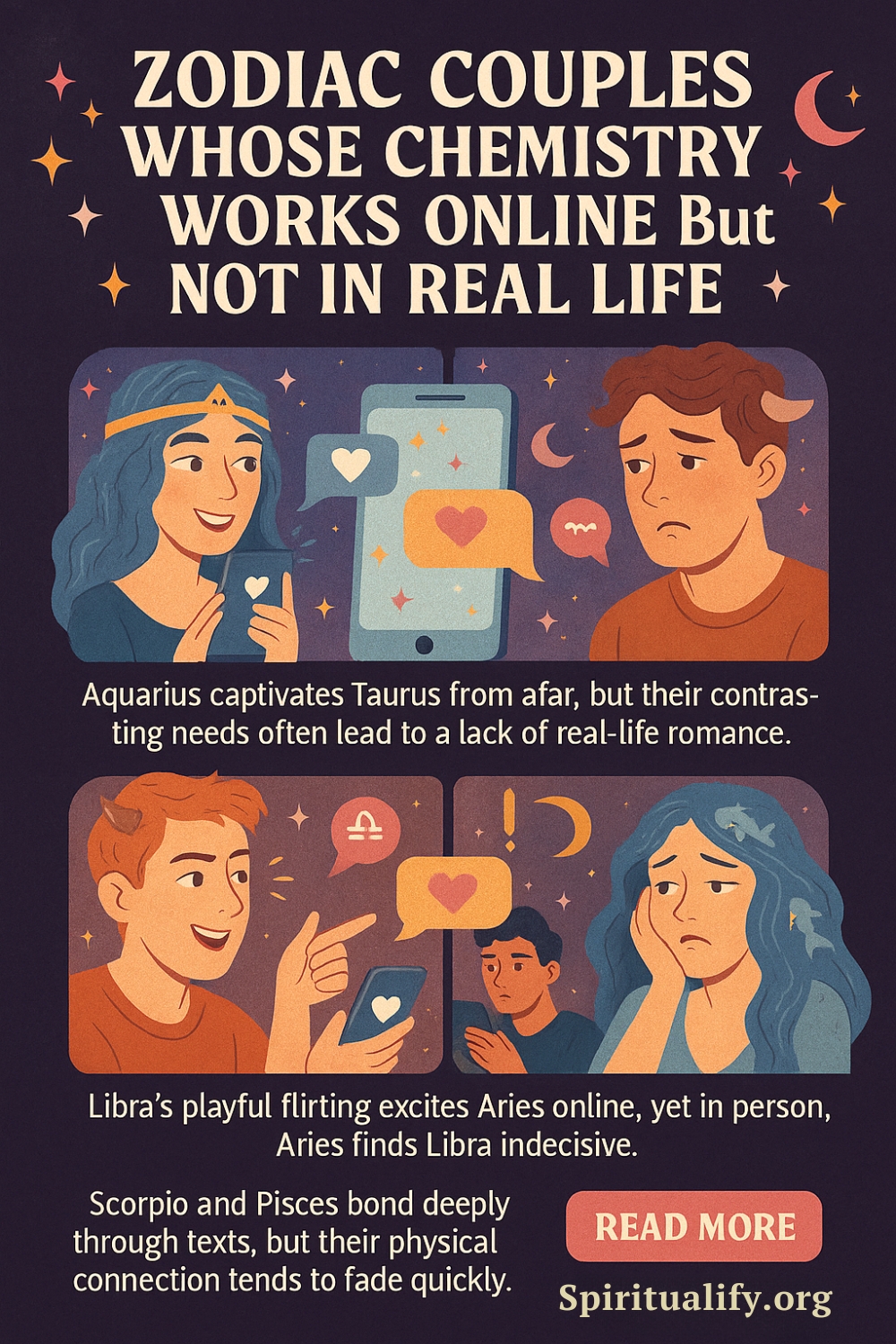 6 Zodiac Couples Whose Chemistry Works Online But Not In Real Life Infographic