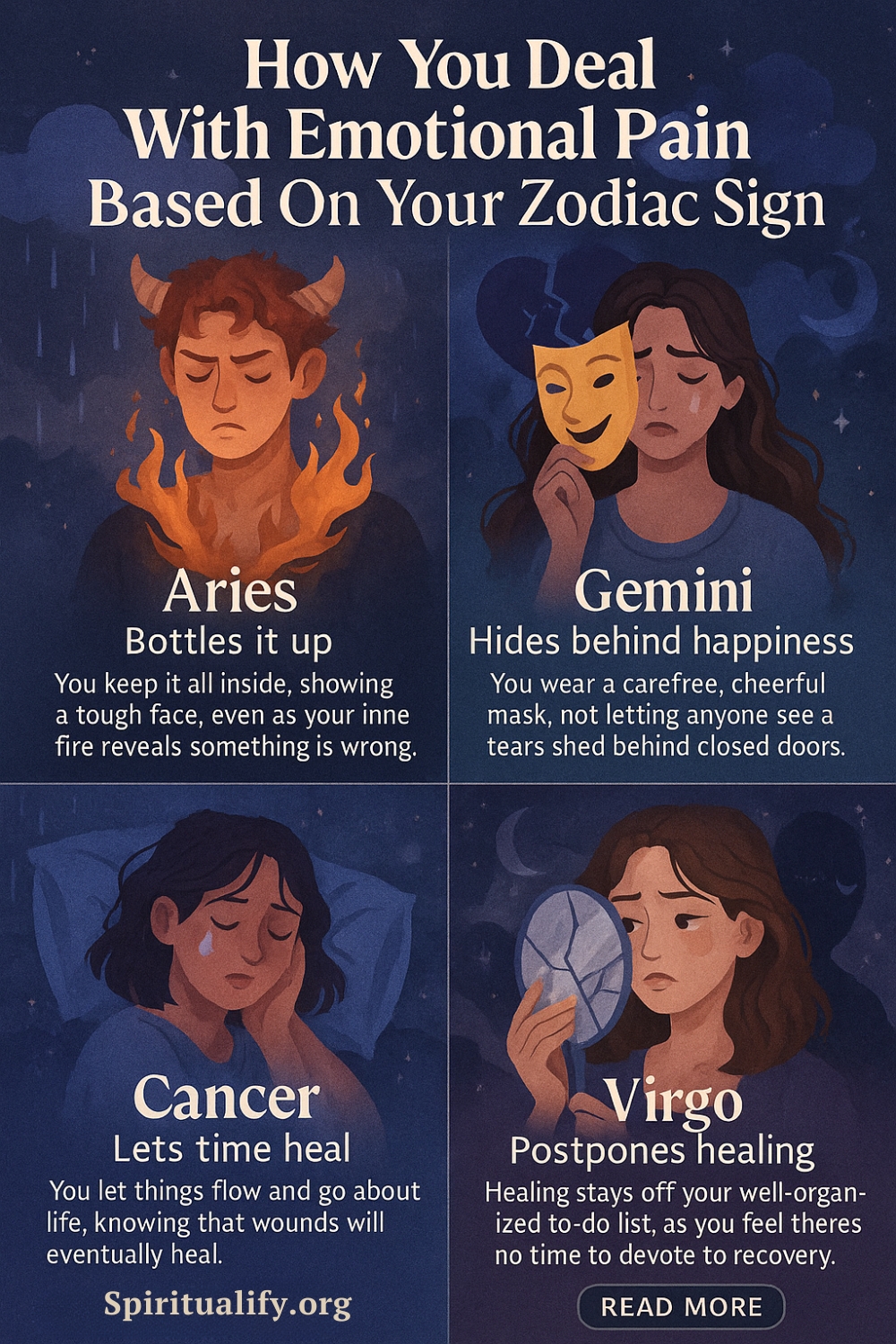 How You Deal With Emotional Pain Based On Your Zodiac Sign Infographic