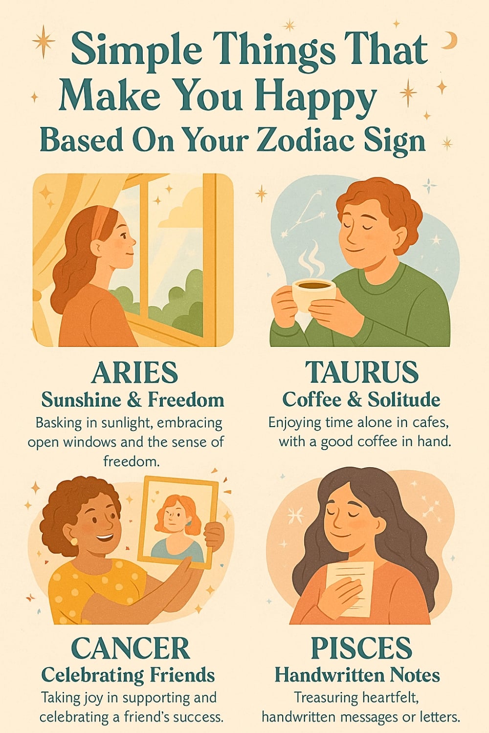 Simple Things That Make You Happy Based On Your Zodiac Sign Infographic