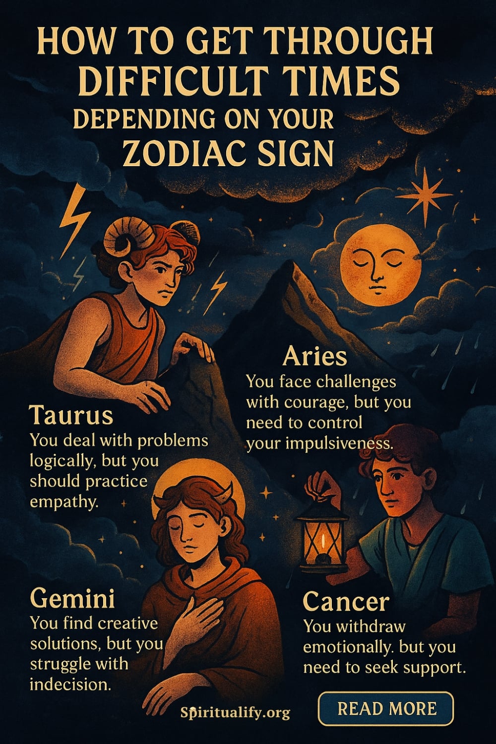 How To Get Through Difficult Times Depending On Your Zodiac Sign Infographic